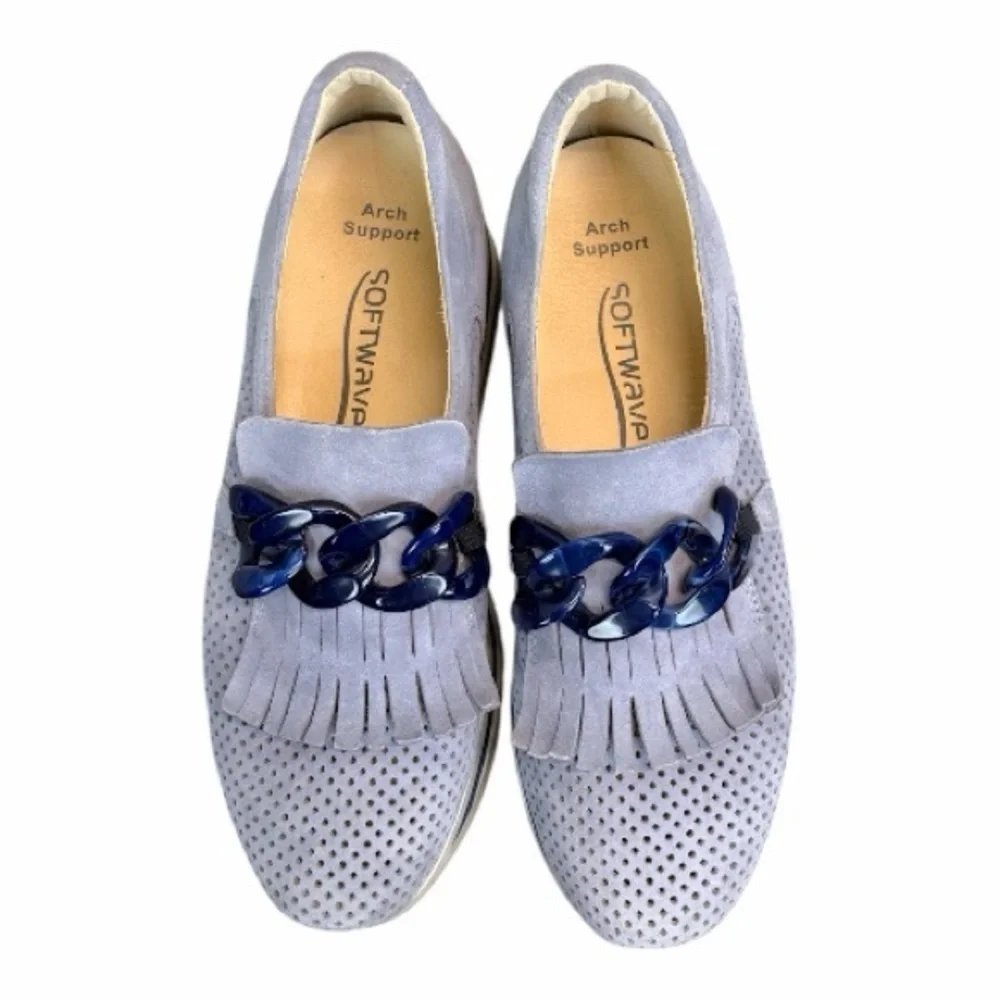 Softwaves Cadie Slip On Platform Loafers Blue Suede Comfort Shoes 37.5